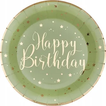 Talíř PAPÍROVÉ TALÍŘKY NAROZENINY HVĚZDIČKY OLIVOVÉ ŠŤASTNÉ NAROZENINY 23 CM 10 KS