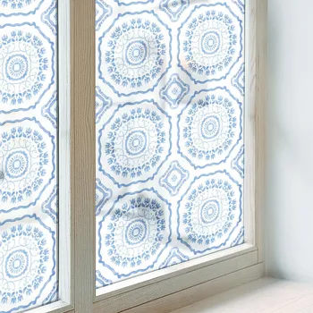 Okenní dekorace Mléčná okenní Fólie na skleněné okenní dýhy, balkon, modré pruhy 50x116