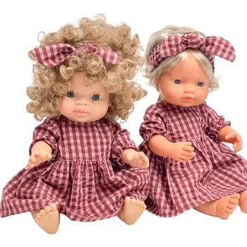 Doplněk pro panenku Vánoční šaty s čelenkou s kostkovaným vzorem pro panenky Miniland 38 cm, Minikane 34 cm