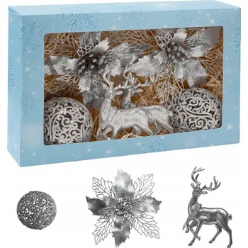 Vánoční dekorace Vánoční Baňky v sadě jelen, koule, květina, černá