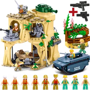 ostatní stavebnice Stavebnice BITVA O IWO JIMU – Model VOJSKO 9 FIGUREK + TANK + BARKA + 2 LEGO ZBRAŇ