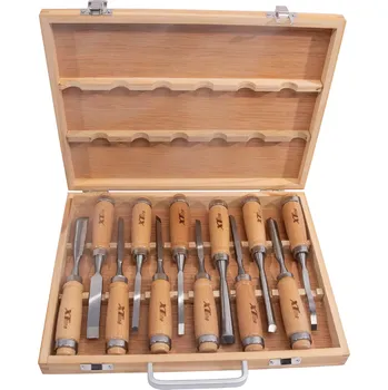 Dílna XTLINE Sada řezbářských dlát s dřevěnou rukojetí 12 dílů | dřevěný obal