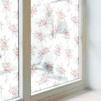 Stínítko do auta Samolepicí fólie na okno proti slunci - Mléčná s romantickými růžemi 50x116 cm