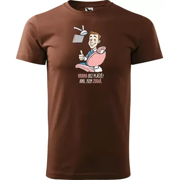 Pánské tričko Sablio Tričko s potiskem pro zubaře Hrdina bez pláště? Ano, jsem zubař - hnědé S