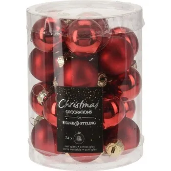 Vánoční dekorace 24x vánoční skleněné vánoční Vánoční Baňky ČERVENÉ 2,5 cm
