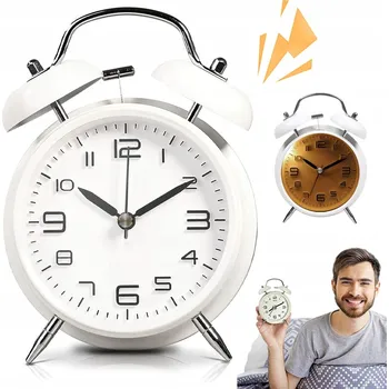 Budík RETRO BUDÍK S PODSVÍCENÍM A DVOJITÝM ZVONĚNÍM, NAPÁJENÝ NA BATERIE