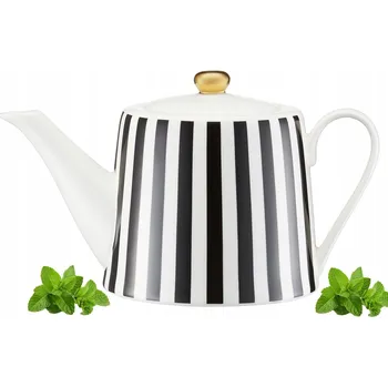 Konvice na čaj Džbán Domosfera RIBS s proužky bílo-černý, objem 1,1 l