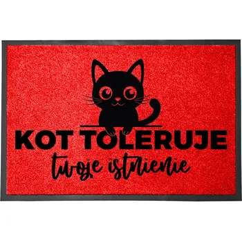 Rohožka VCHODOVÁ ROHOŽKA ČERVENÁ 40X60 CM KE DVEŘÍM S HUMOREM | KOČKA TOLERUJE