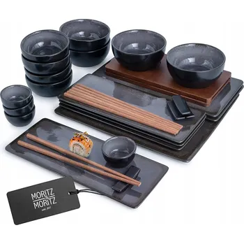 Talíř 29dílná SADA NA SERVÍROVÁNÍ SUSHI PORCELÁN PRO 4 OSOBY TALÍŘE MISKY