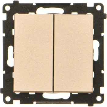 vypínač Tlačítko zapínací 2 násobné, řazení 1/0+1/0, 10 A / 230 V~, bezšroubové, Simon 55 TP2.01/144, champagne metalizovaná