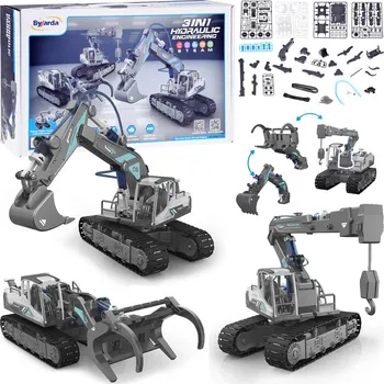 autíčko Sada 3v1: Postav si stavební stroje – bagr, jeřáb, nakladač, 168 dílků ZA5013