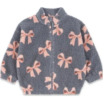 Dívčí bunda Dětská zimní bunda šedá s motivem mašlí Plyšová bavlněno-polyesterová bunda na zip s vysokým krkem Teplý pohodlný zimní kabátek 2