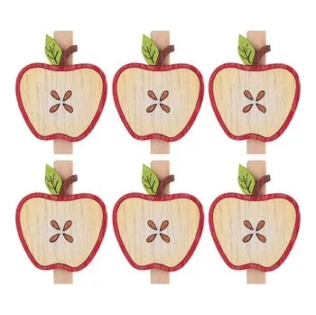 Velikonoční dekorace Jablíčka dřevěná na kolíčku 3,5 cm, 6 ks