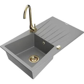 Granitový dřez MEXEN/S - Cesar granitový dřez s odkapávačem včetně baterie Telma, šedá 6514-71-670200-50