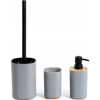 Dávkovač mýdla Koupelnová sada SALTI šedá: dávkovač mýdla, kelímek a WC štětka HOMLA