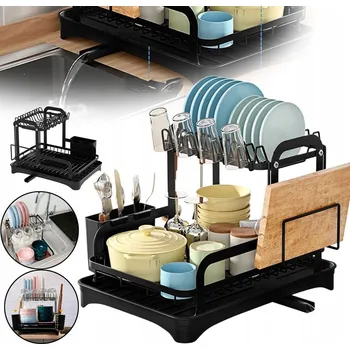 Odkapávač na nádobí ODKAPÁVAČ NA NÁDOBÍ STOJÍCÍ DVOUÚROVŇOVÝ VELKÝ ČERNÝ ODKAPÁVAČ NA NÁDOBÍ