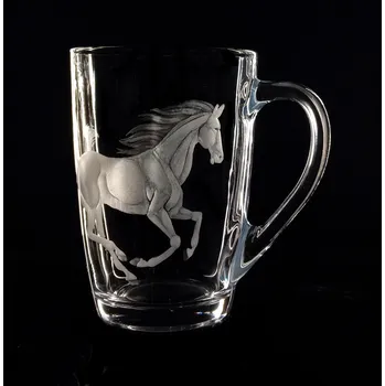 Hrnek skleněný na čaj 250ml s rytinou koně - ručně ryté (broušené), dárková krabička