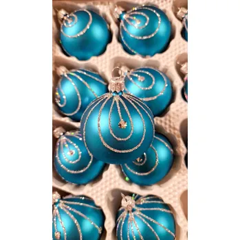 Vánoční ozdoba Sada vánočních ozdob s třpytivými dekoracemi - Tyrkysové - 12 kusů