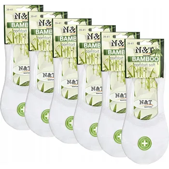 Dámské ponožky 6 x KOTNÍKOVÉ PONOŽKY BÍLÉ DÁMSKÉ BAMBUSOVÉ BALERÍNKY SE SILIKONEM 35-38