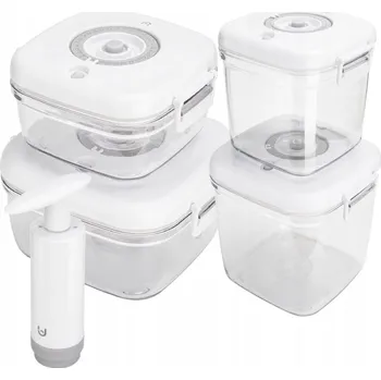Dóza na potraviny 4 ks Vakuové dózy na potraviny, obědové boxy SADA S PUMPIČKOU - bílé