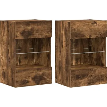 Televizní stolek Nástěnné skříňky s LED osvětlením pro TV 2 ks kouřový dub 40 x 30