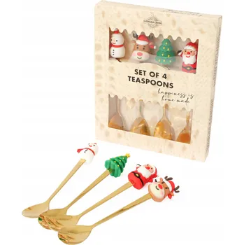Příbor Vánoční Sada Zlaté Lžičky na čaj kávu Vánoční Nerezové