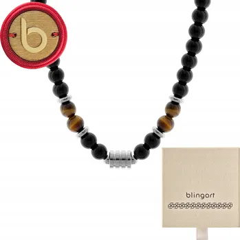Náhrdelník Pánský náhrdelník z přírodních kamenů korálky tygří oko onyx BLINGART