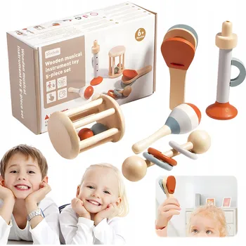 Dřevěná hračka ZESTAW INSTRUMENTÓW DLA DZIECI DŘEVĚNÁ VZDĚLÁVACÍ HRAČKA 5 DÍLKŮ