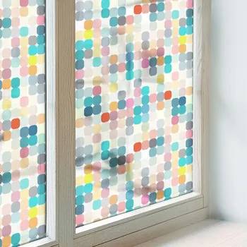 Stínítko do auta Samolepicí fólie na okno proti slunci – mléčná s barevnými čtverci 50x146 cm