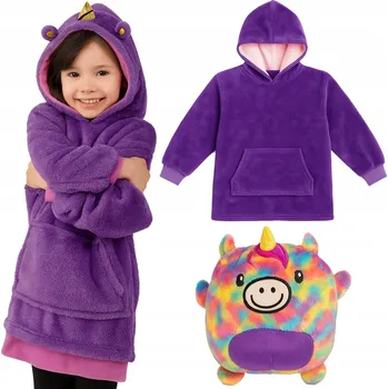 Dětská deka TEPLÁ MIKINA KOC TLUSTÁ MIKINOVÁ DEKA S KAPUCÍ PRO DĚTI 2V1 POLŠTÁŘ PYŽAMO