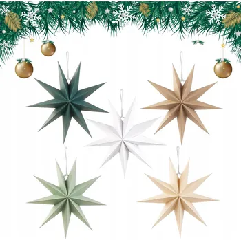 Vánoční dekorace 5x Papírová hvězda - dekorace, 5 barev - Vánoční ozdoby