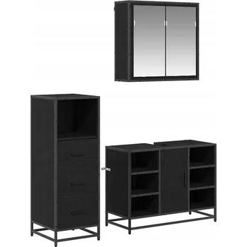 Koupelnový nábytek Sada koupelnového nábytku 3 pcs Černý dub kompozitní dřevo