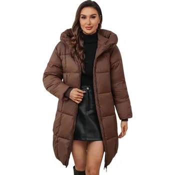 Dámské oblečení Dámská zimní bunda s kapucí s kožichem Teplá plyšová podšívka Zapínání na zip a knoflíky Kapsy Polyester a bavlna Stylová bunda do zimy hnědá XXL