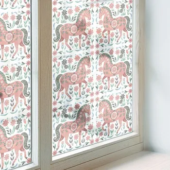 Okenní fólie Fólie Samolepicí Okenní Mléčná Mražená Dýha Barevné koně 200x116