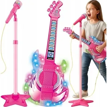 Hudební nástroj pro děti Elektrická kytara R-Projekt s mikrofonem a zesilovačem růžová