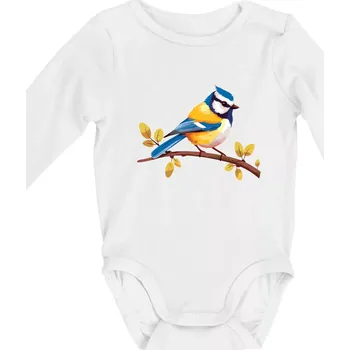 Sýkorka modřinka kreslená - Body kojenecké s dlouhým rukávem - Dlouhý r. do 3 měs ( Bílá )