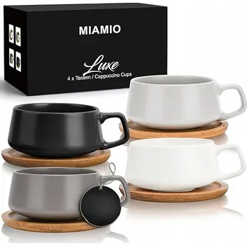 Šálek na čajovou kávu s podstavcem, 4 kusy, černý