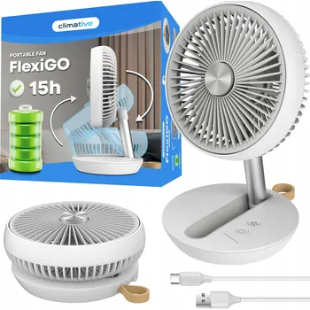 Domácí ventilátor Stolní ventilátor Climative FlexiGo, skládací, kompaktní, malý, bílý