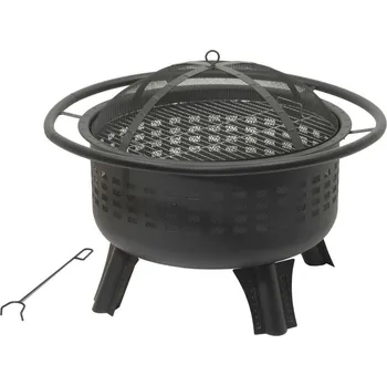 Přenosné venkovní ohniště s roštem kovové černé + patina mědi, průměr 80 cm