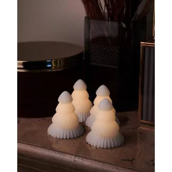 Vánoční dekorace SIRIUS LED vosková svíčka stromeček, sada 4 kusy, 7 cm