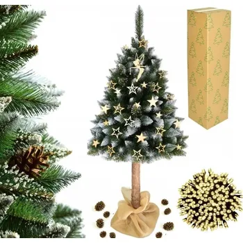 Vánoční stromek UMĚLÝ VÁNOČNÍ STROMEČEK NA KMENI BOROVICE DIAMANTOVÁ PREMIUM 180CM HUSTÁ LUX + ČEPICE