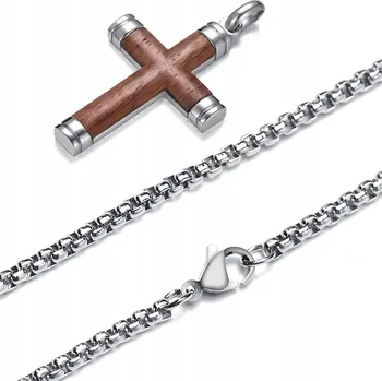 Řetízek Pánský Řetízek s Křížem WD - 38748 - Hnědá/Stříbrná/62cm KP-38748