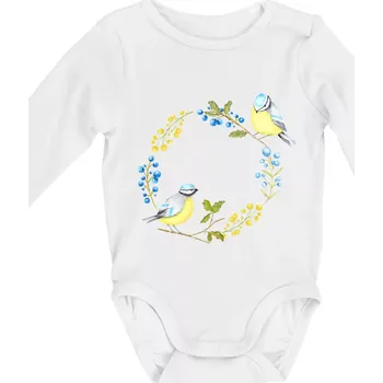 Sýkorky na kruhu z květin - Body kojenecké s dlouhým rukávem - Dlouhý r. 6-12 měs ( Bílá )