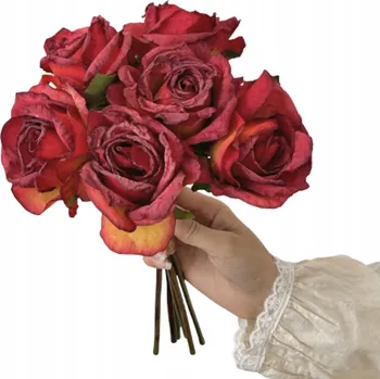 umělá květina KYTICE RŮŽÍ RŮŽE VĚTVIČKY UMĚLÉ KVĚTY 6 VELKÝCH ŠIROKÝCH VINTAGE