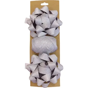 Stuha Třpytivá dárková balicí sada, stříbrná (stuha 10 m + 2x mašle hvězda 9 cm)