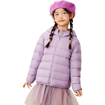 Dětská zimní bunda s kapucí Zapínání na zip Prostorné kapsy Jednobarevné nylonové provedení Lehká odolná bunda do chladného počasí fialová 8