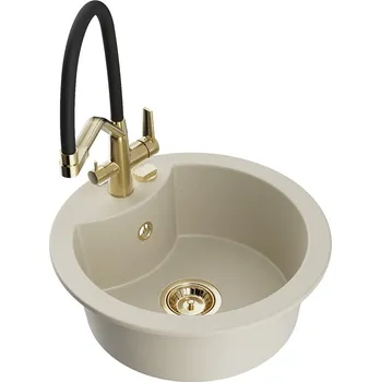 Granitový dřez MEXEN/S - Diego granitový dřez 1-miska včetně baterie Duo, béžová 6512-69-671701-57-G