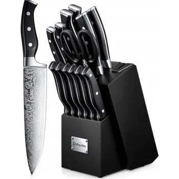 Kuchyňský nůž SADA KUCHYŇSKÝCH NOŽŮ Z VYSOKOUHLÍKOVÉ NEREZOVÉ OCELI, 14 DÍLŮ, S BLOKEM