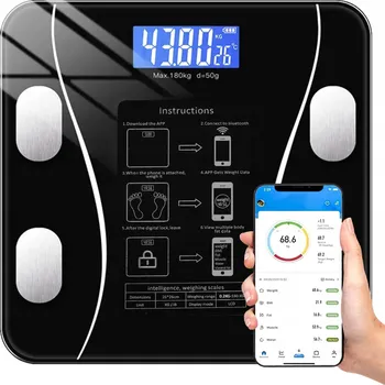 Osobní váha Ruhhy Osobní váha s analýzou těla, Bluetooth a měřením teploty, nosnost 180 kg