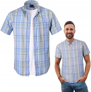 Pánská košile Pako Jeans pánská košile casual Pánská košile s kostkovaným vzorem, bavlněná, casual, slim fit, krátký rukáv, slim bavlna, velikost 3XL